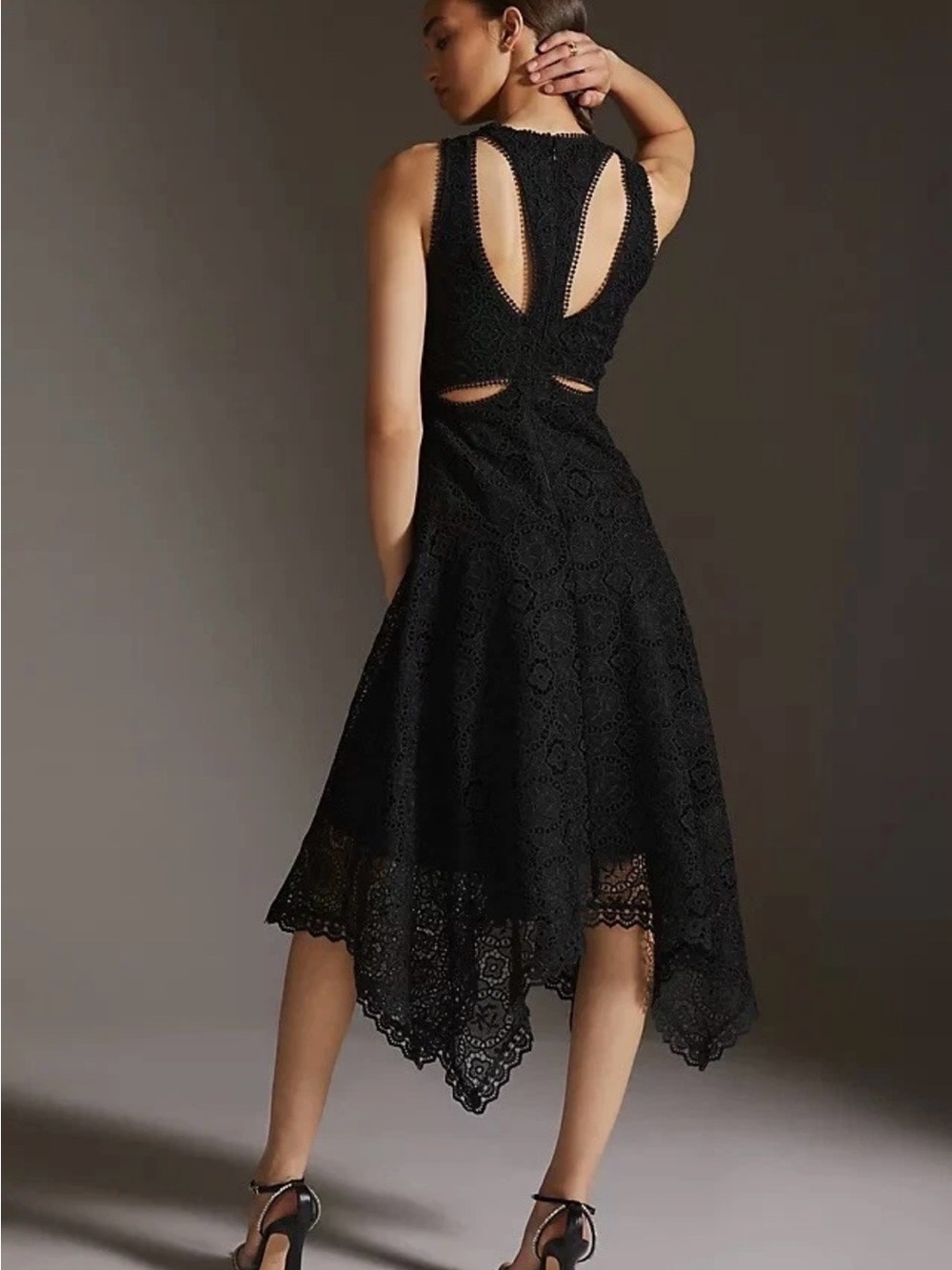Anthropologie Black Lace High-Low Midi Dress - Picture 2 of 7